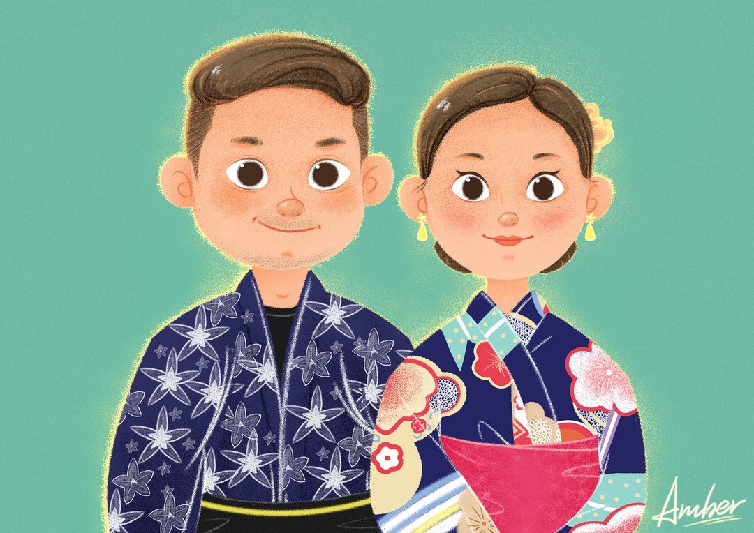 绘本风格 插画定制 似颜绘 人像画 情侣纪念 全家福  婚纱照 - 电子手绘真人画像/绘画/插画 - 其他材质 