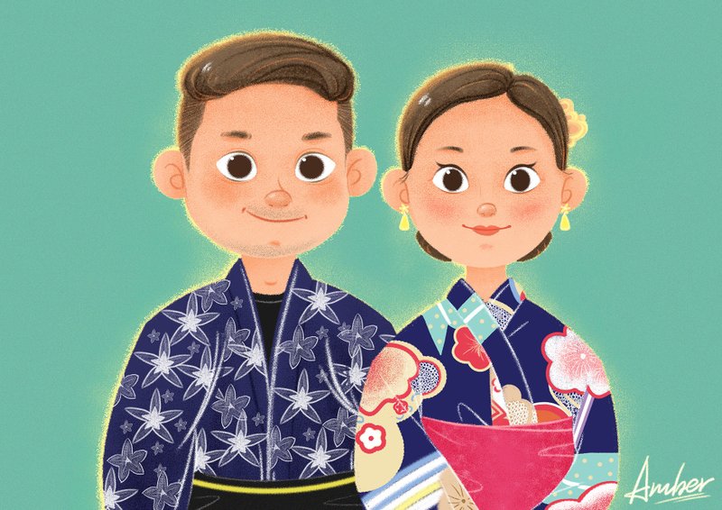 绘本风格 插画定制 似颜绘 人像画 情侣纪念 全家福  婚纱照 - 电子手绘真人画像/绘画/插画 - 其他材质 