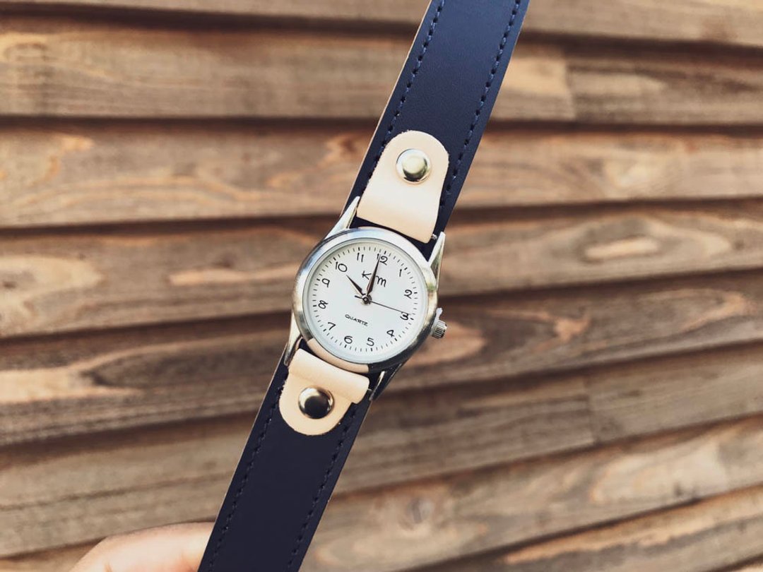 STITCH Play and work Indigo blue stitch run watch men's-like SRW-NNW-NS - 女表 - 真皮 蓝色