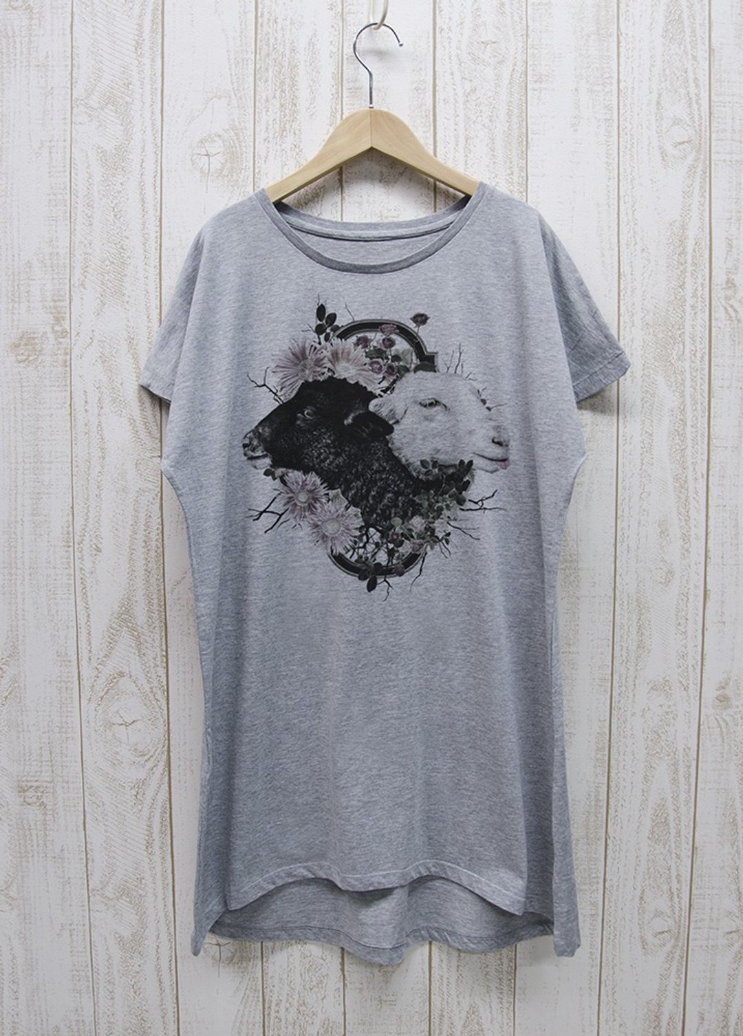 ronronSHEEP One Piece Tee Flower Frame Heather Gray / R034-O-GR - 洋装/连衣裙 - 棉 灰色