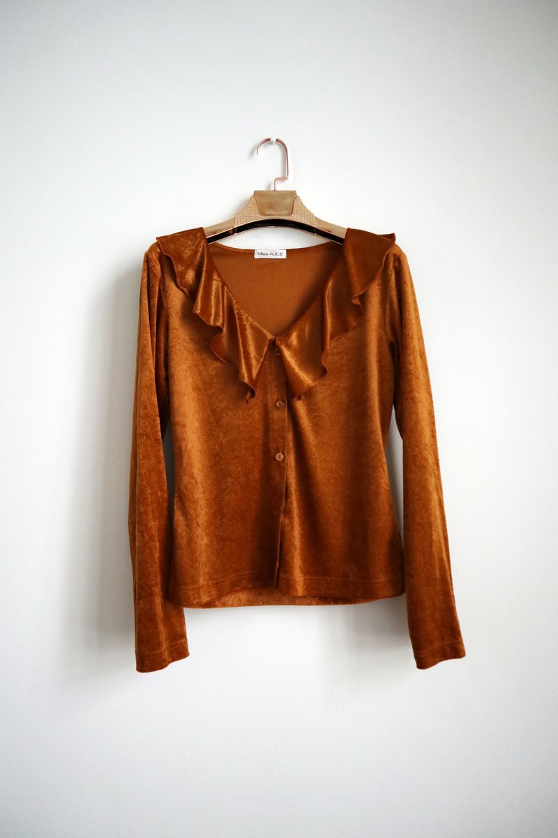 南瓜Vintage。古着荷叶领绒面衬衫 - 女装衬衫 - 其他材质 