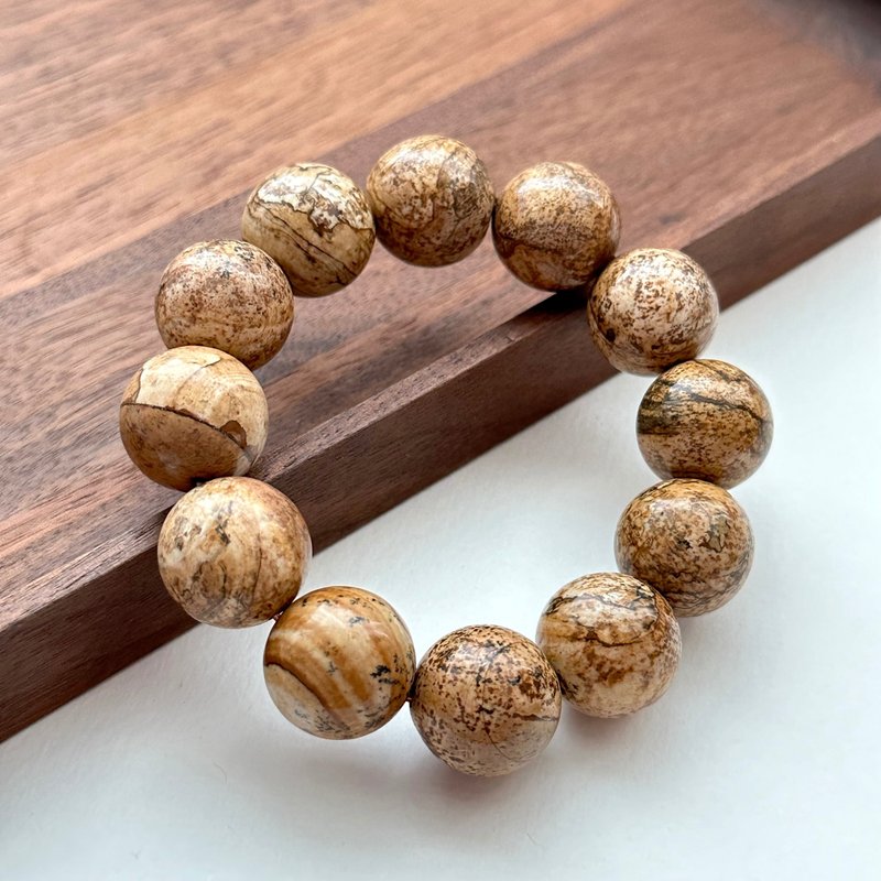 【毕加索沉积岩】图画石纯珠手链 艺术激发创意 心境平和增加自信 - 手链/手环 - 石头 卡其色