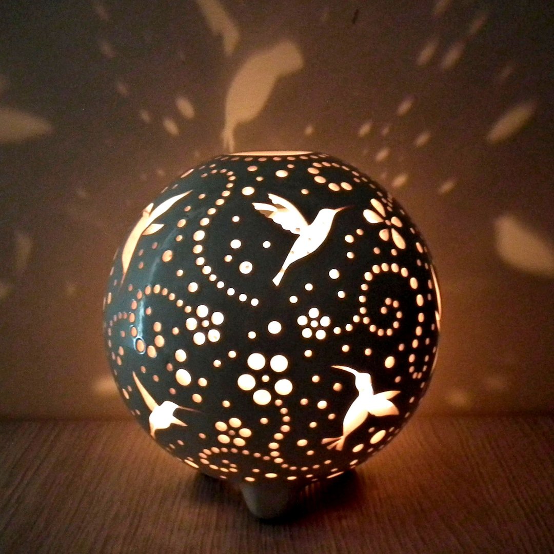 Hummingbirds Ceramic Candle Holder, Candle Lantern with Birds - 蜡烛/烛台 - 陶 