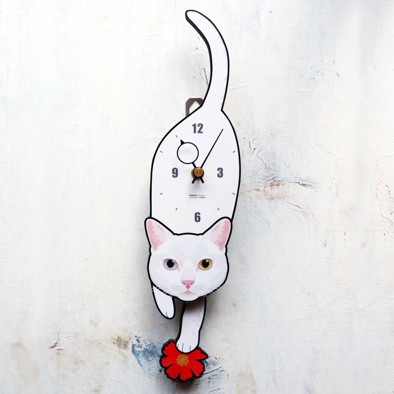C-58-GS 白猫(金银目) - 动物造型钟摆钟 - 时钟/闹钟 - 木头 白色