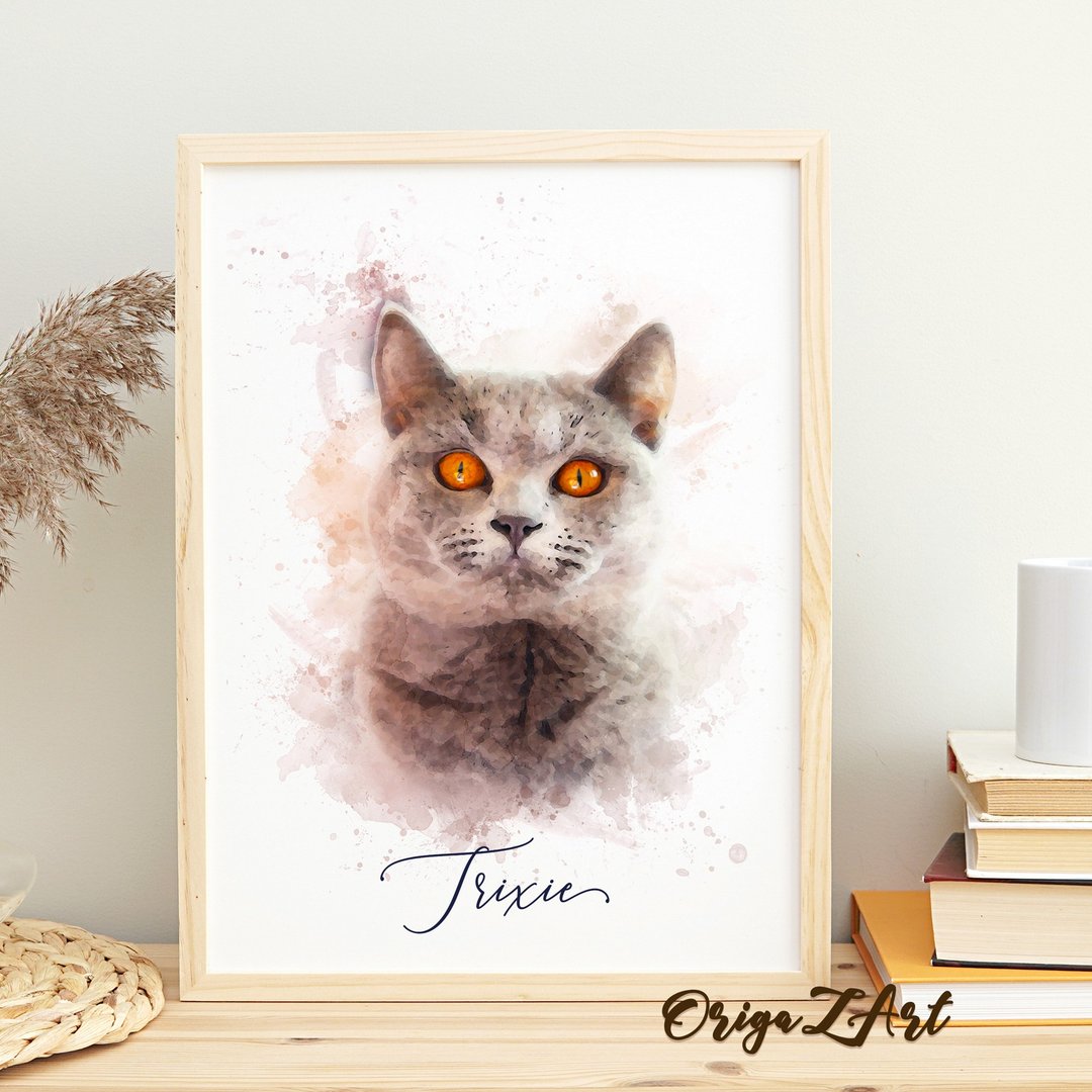 Custom Cat Portrait, Pet Loss Gifts Memorial Portrait, Custom Dog Cat watercolor - 订制画像 - 其他材质 多色