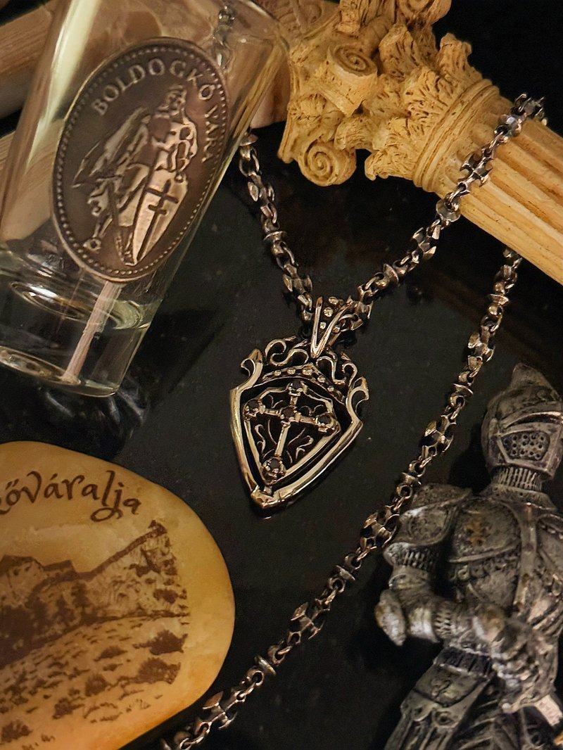 【巴洛克系列】双面盾/银/单坠 - 项链 - 纯银 银色