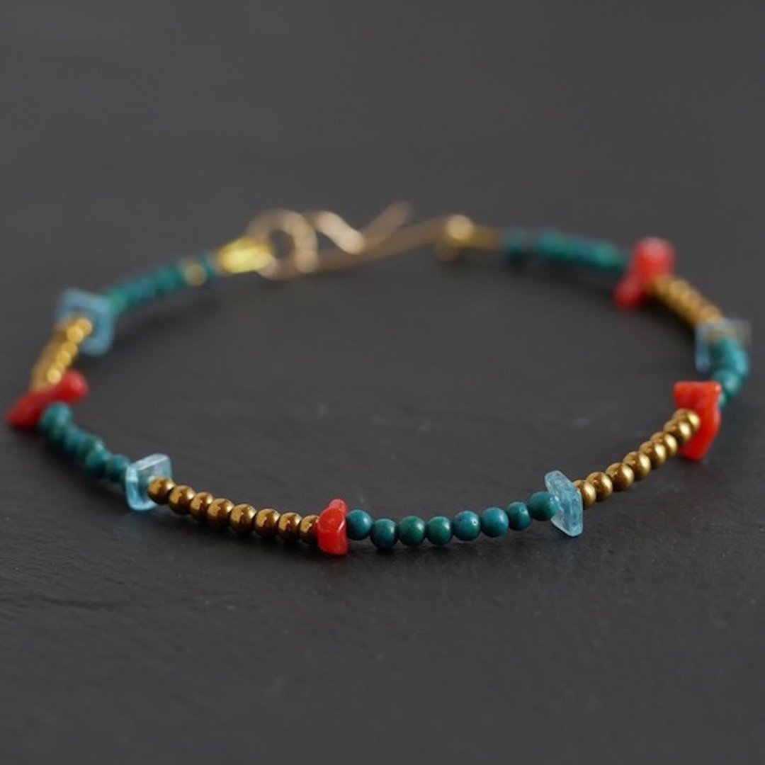 Italian Coral,Malachite&Apatite Bracelet - 手链/手环 - 宝石 绿色