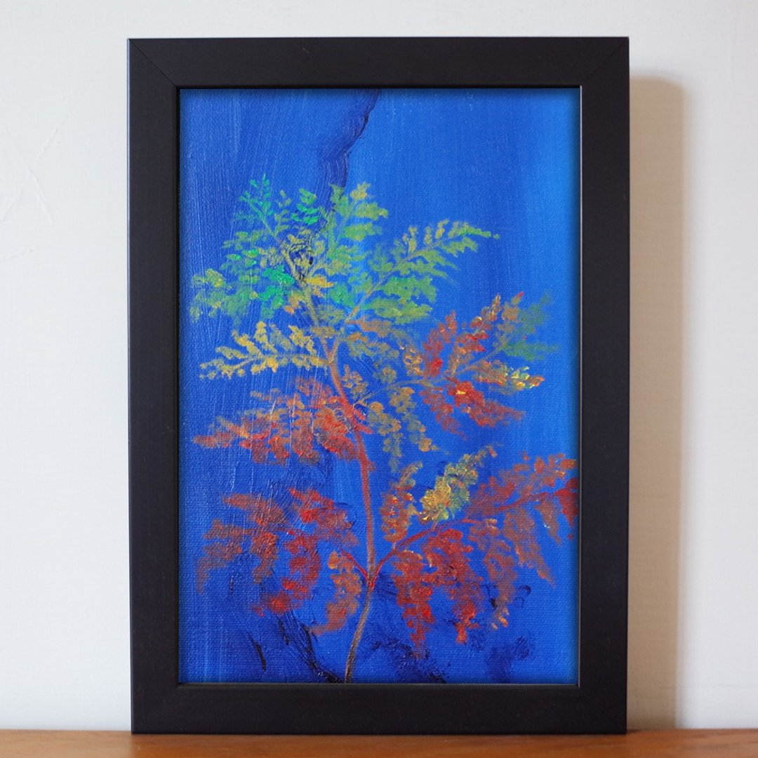 植物#129 蕨 油画 F 1号 含框尺寸约26*19cm - 海报/装饰画/版画 - 颜料 蓝色