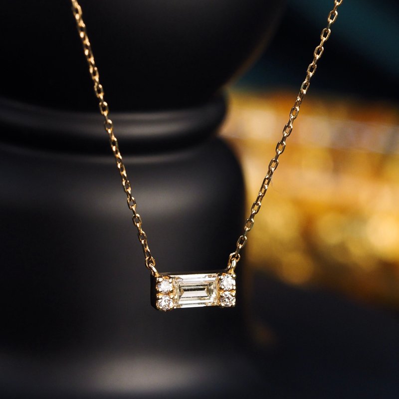 18K钻石长方形项链 18K Gold Diamond Baguette Necklace - 项链 - 贵金属 