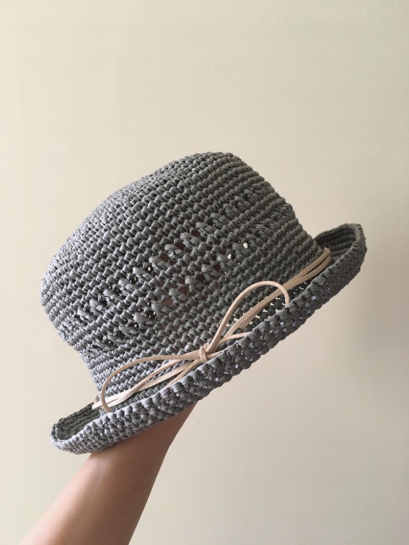 hm2。编织草帽。格雷灰 - 帽子 - 纸 灰色
