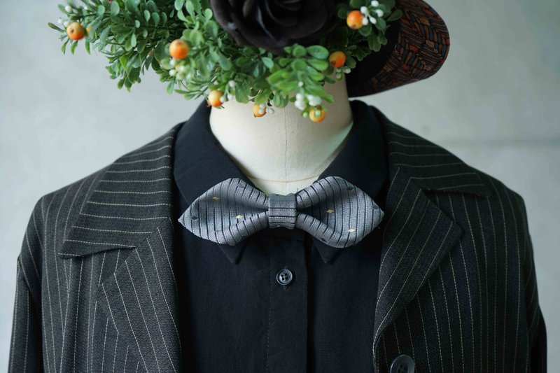 古董领带改制手工丝质领结-星空灰-银-宽版 - 领结/领巾 - 丝．绢 灰色