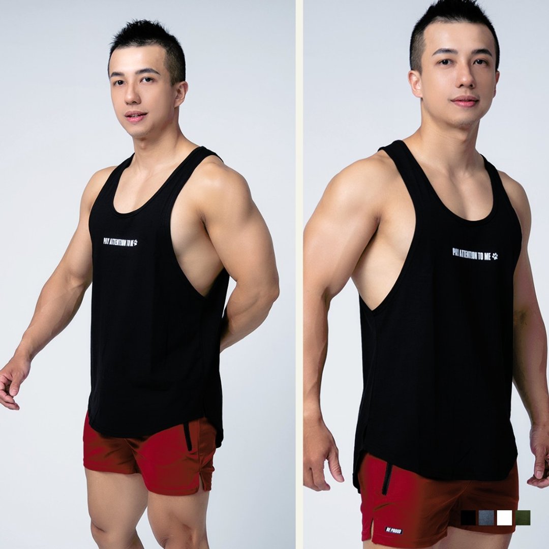 PAY ATTENTION TO ME 运动弹力背心【黑色】#侧肌展露 #轻薄透气 - 男装背心 - 棉 黑色