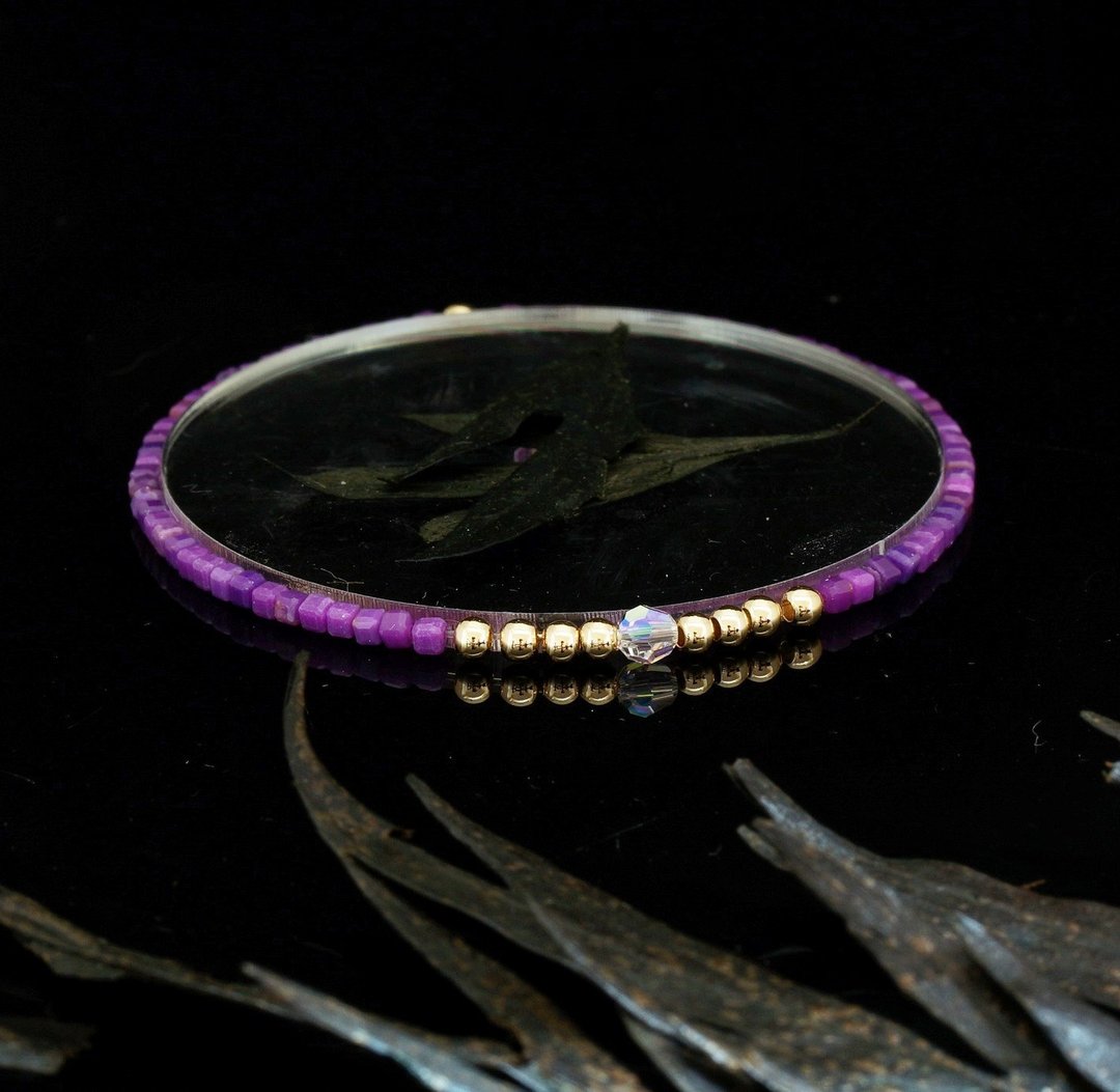 轻奢风 2.5mm 小魔方水晶 紫云母 14KGF Swarovski 配珠手链 - 手链/手环 - 宝石 