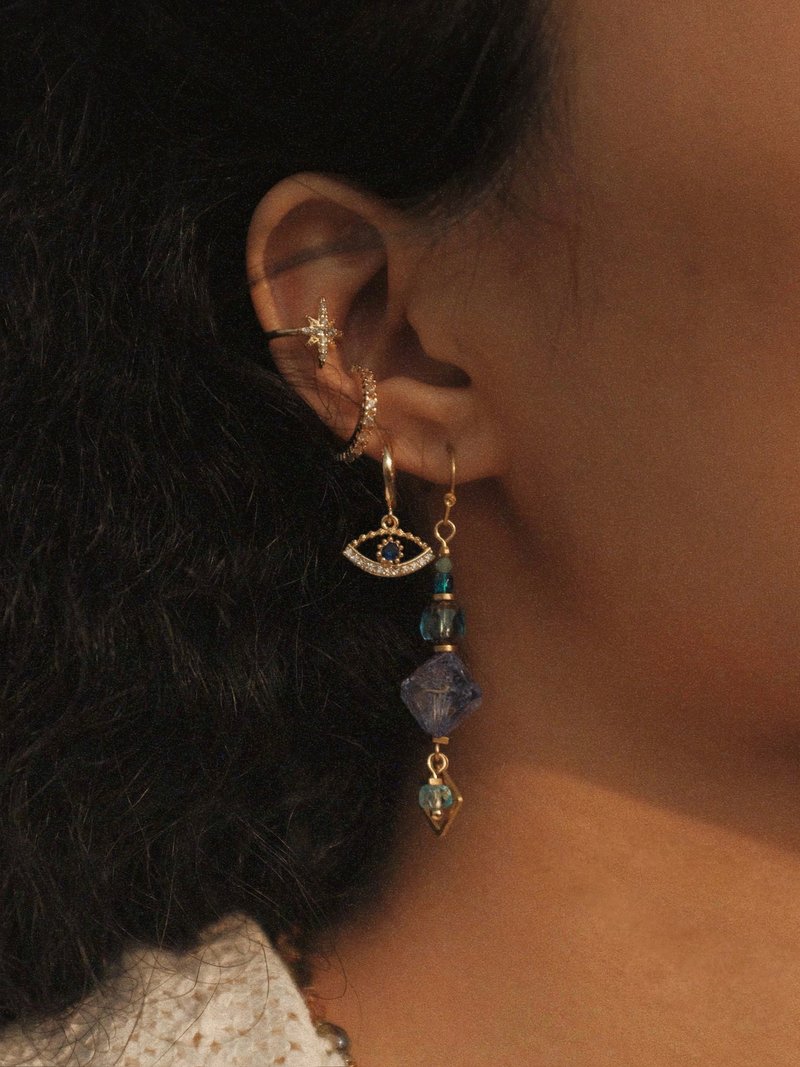 【Eyes】惡魔之眼耳環 不對稱設計 輕復古原創 獨家小眾異域風 - 耳环/耳夹 - 其他材质 蓝色