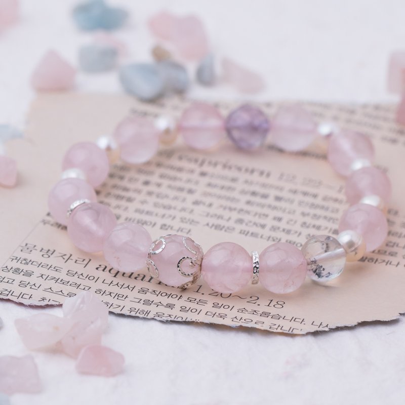 粉晶系列 10mm粉晶紫水晶闪灵钻白水晶淡水珍珠手链 - 手链/手环 - 水晶 粉红色