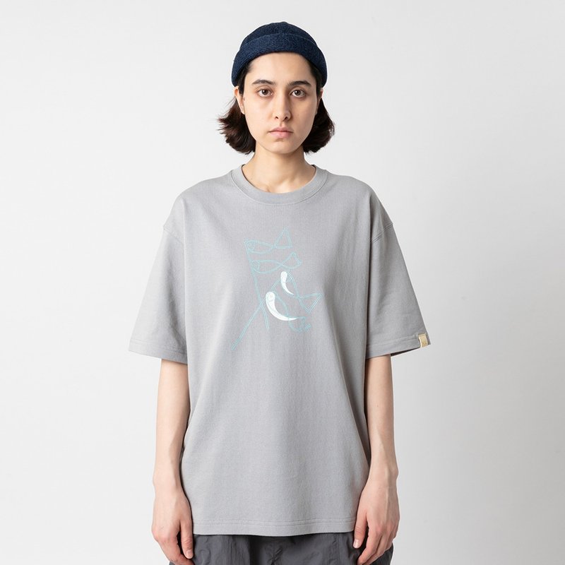 Relax Graphic Tee 灰色印花小领口廓形宽松通勤短袖棉T恤 - 男装上衣/T 恤 - 棉．麻 