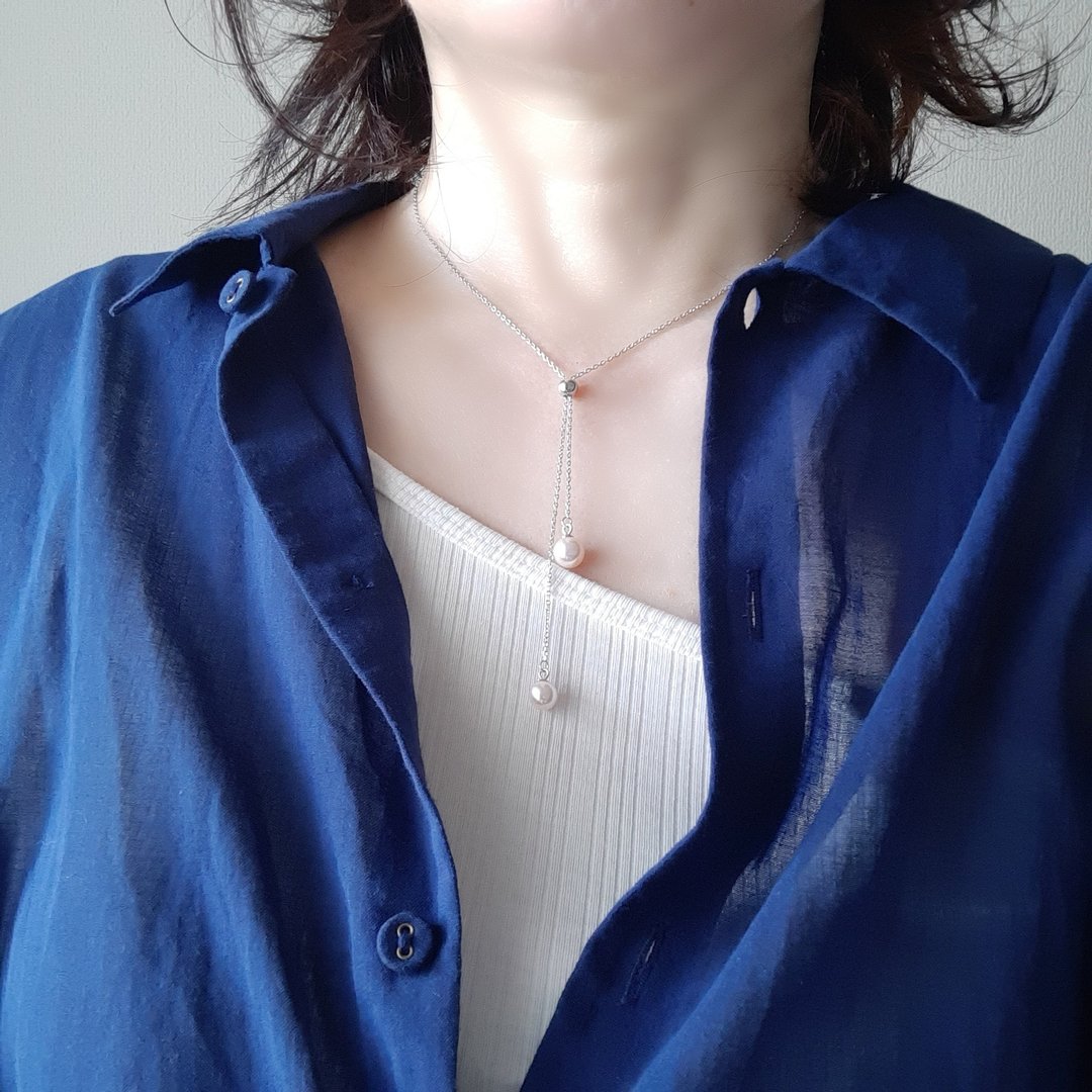 SV  slide necklace Akoya pearl pearl necklace Akoya pearl Japanese pearl pearl necklace 珍珠项链 珍珠项链 진주목걸이 - 项链 - 珍珠 