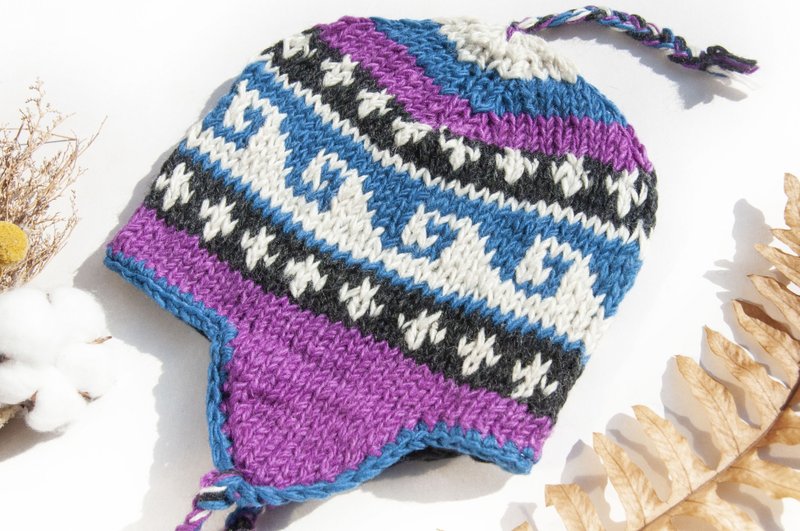 针织纯羊毛帽/手工内刷毛毛帽/针织毛帽/飞行毛帽/毛线帽-南美洲 - 帽子 - 羊毛 多色