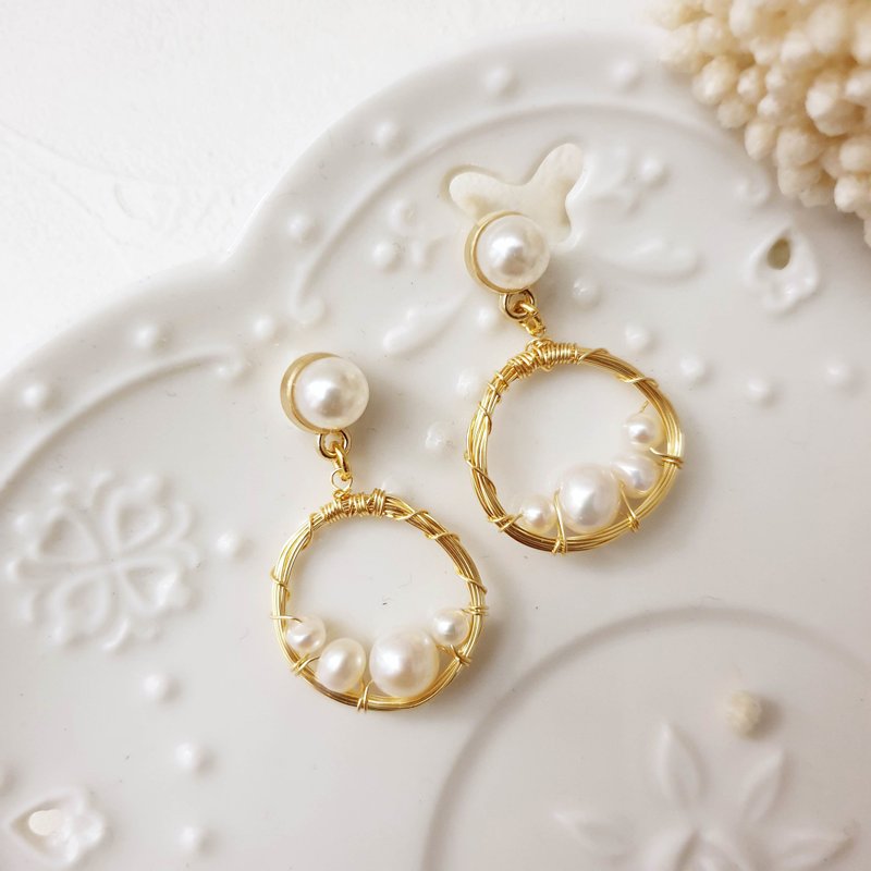 这是我的温柔。珍珠 - 夹式耳环 针式耳环 不锈钢耳环 - 耳环/耳夹 - 珍珠 白色