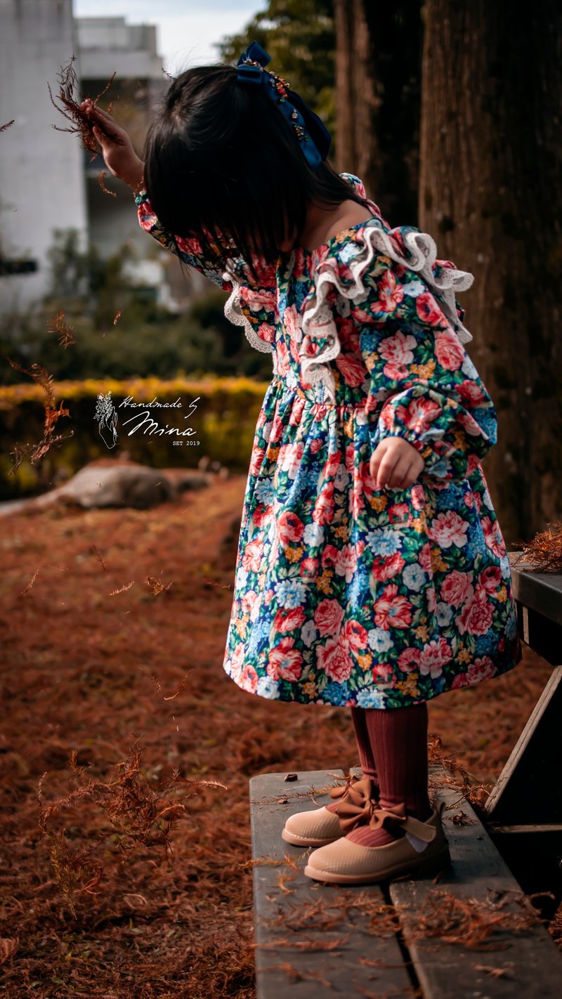 Handmade by Mina【LIBERTY系列】英式后之玫瑰蕾丝荷叶长袖洋装 - 童装上衣 - 棉．麻 多色