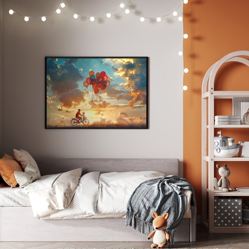 幸福的日落旅程 - 儿童房插画挂画/父亲节礼物/手绘爸爸挂画 - 海报/装饰画/版画 - 其他材质 橘色
