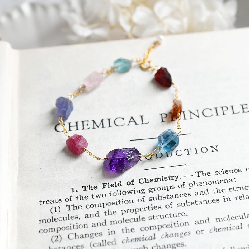 Nine kinds of natural stone bracelets Amethyst Citrine Tourmaline Garnet Apatite Tanzanite Morganite - 手链/手环 - 宝石 多色