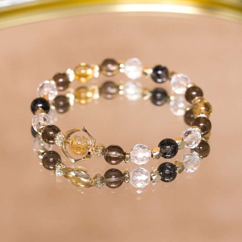 美好时光/招财-护身符/钛晶-黄水晶-黑发晶-烟晶-白水晶-黄铜手链 - 手链/手环 - 水晶 咖啡色