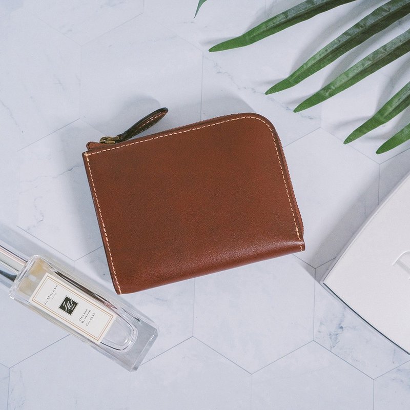 【礼盒】真皮L型拉链短夹 CB9017 红棕Y - 皮夹/钱包 - 真皮 红色