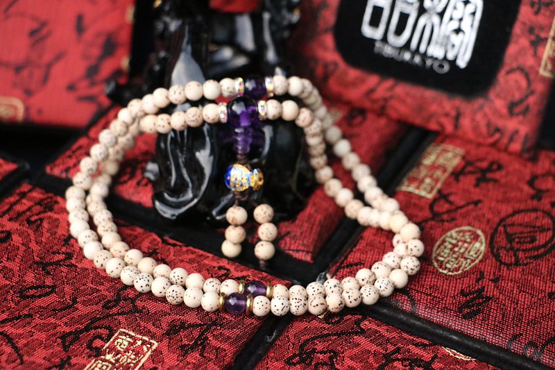 星月菩提子 6mm圆珠 108颗 天然紫水晶隔珠 佛珠 念珠 定制化串珠 - 手链/手环 - 植物．花 