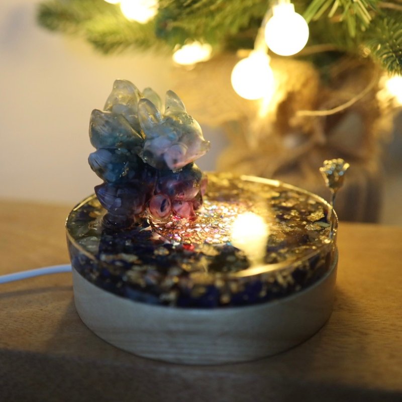 【快速出货】渐层蓝色九尾狐狸小王子玫瑰圆盘手机支架小夜灯-小 - 灯具/灯饰 - 水晶 蓝色