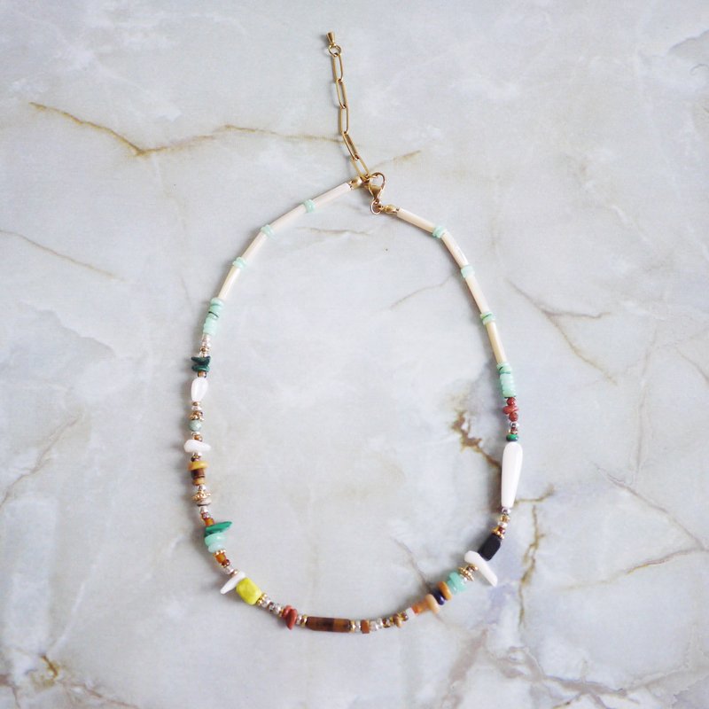 天然石彩色设计串珠项链 - 项链 - 宝石 咖啡色