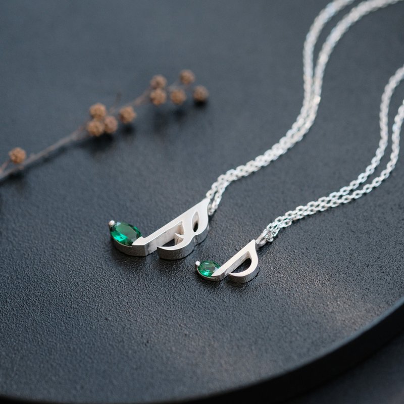 2 pieces set) Emerald note pair necklace Silver 925 - 项链 - 宝石 绿色