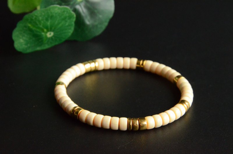 【种月】天然猛犸象牙冰料手圈手串纯银包金隔片 - 手链/手环 - 宝石 