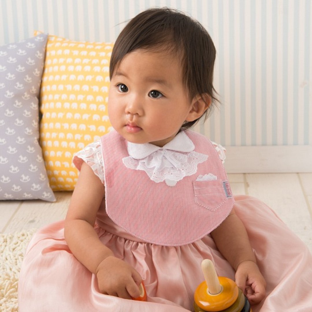 Girl's formal bib (Red×White Lace Ribbon) - 围嘴/口水巾 - 棉 红色