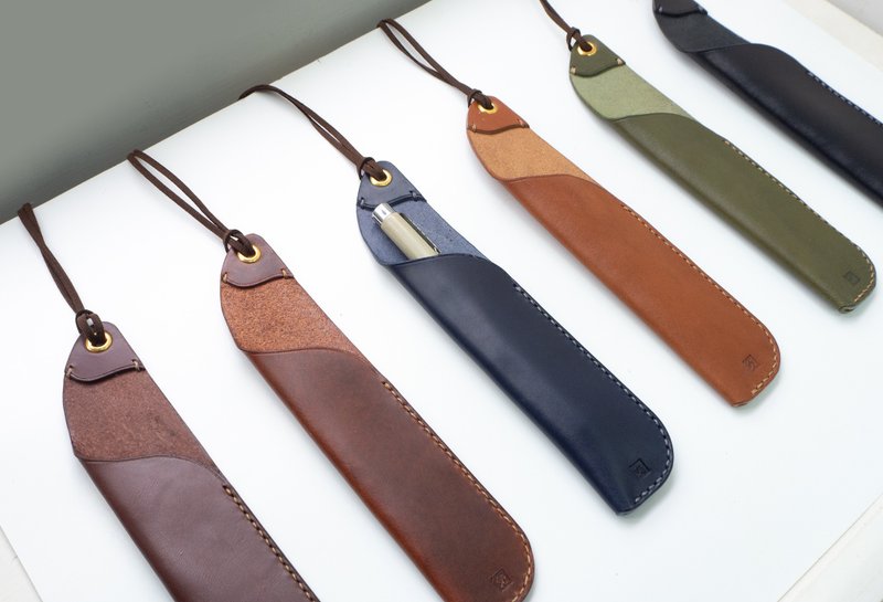 //订制作品// 手缝手工真皮 原创设计 笔套 - 铅笔盒/笔袋 - 真皮 咖啡色