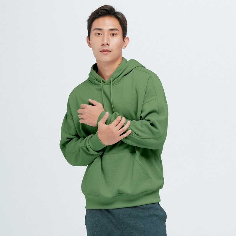 抗菌连帽长版棉柔口袋吸排卫衣(中性)-仙人掌绿 - 中性连帽卫衣/T 恤 - 聚酯纤维 绿色