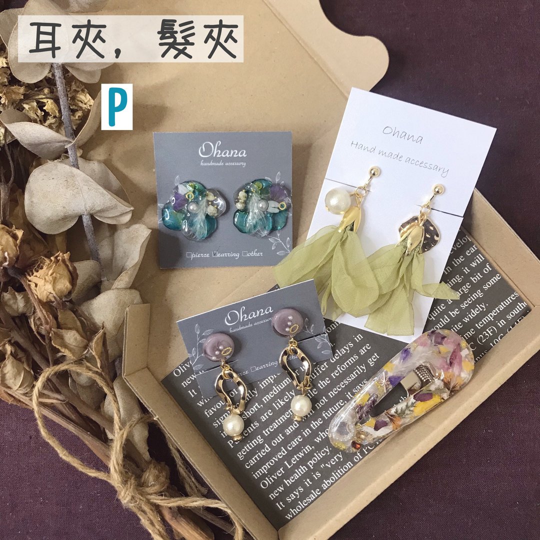 2021 福袋 耳夹 发夹 - 耳环/耳夹 - 树脂 多色