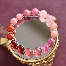 石榴石+草莓晶+菱锰矿+碧玺+南红玛瑙+粉晶暖色系水晶手链