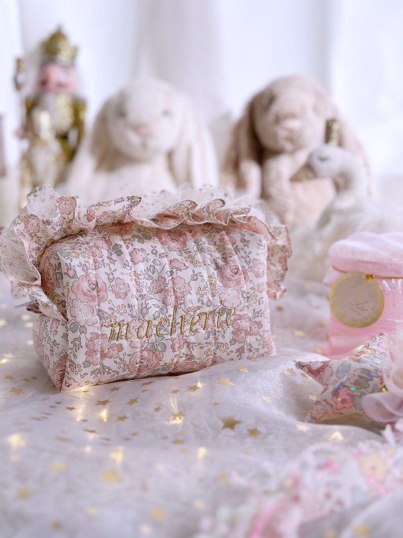 遮阳帽荷叶边化妆包 - 化妆包/杂物包 - 棉．麻 粉红色