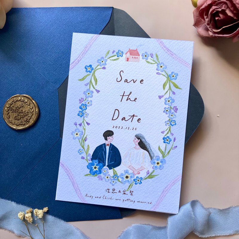 【定制】可爱插画喜帖-勿忘我 蓝色系 可协助印喜帖套组 - 电子喜帖/贺卡/邀请函 - 其他材质 