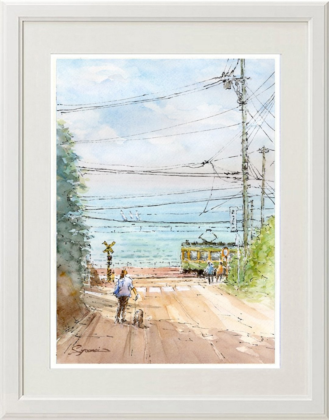 江之电、镰镰前铁路道口、久坂的原创水彩画 - 海报/装饰画/版画 - 纸 蓝色