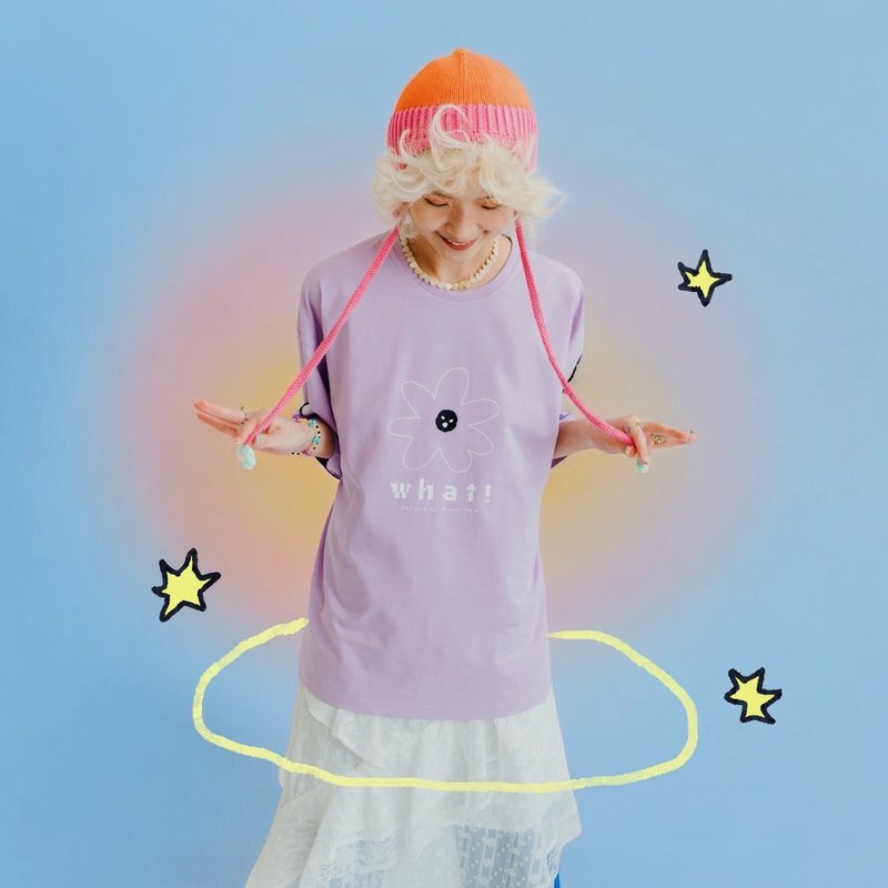 WHAT! 小花生气了 | 轻盈凉感印花T恤(粉紫) - 女装 T 恤 - 棉．麻 紫色
