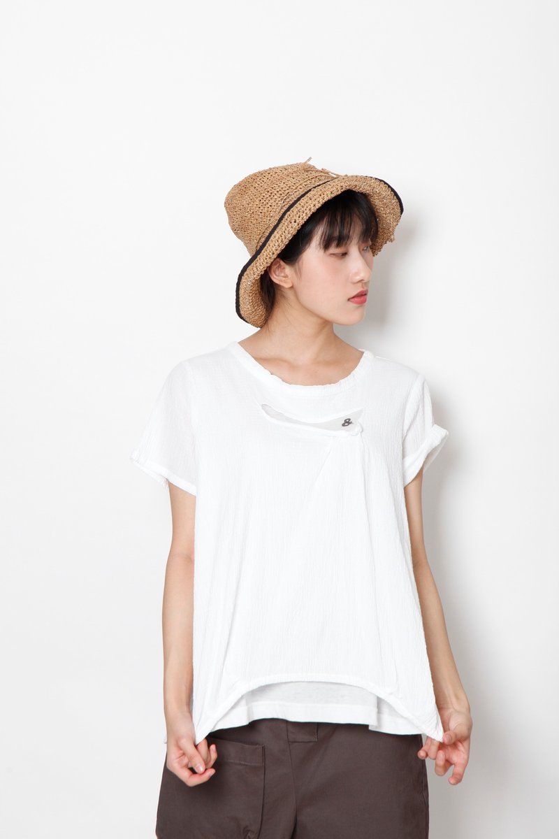 And –奇士劳斯的电影 – 前襟装饰上衣 - 女装 T 恤 - 棉．麻 白色