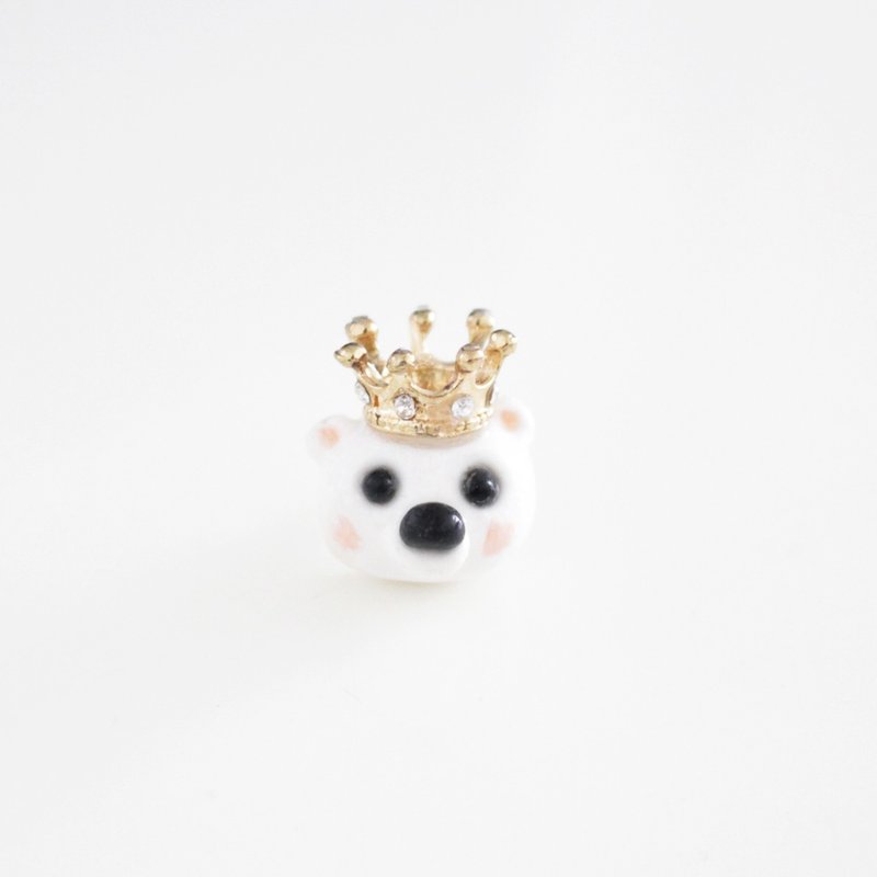 北极熊纯银耳钉 / 耳夹 I 第六个故事 白熊王 - 耳环/耳夹 - 陶 白色