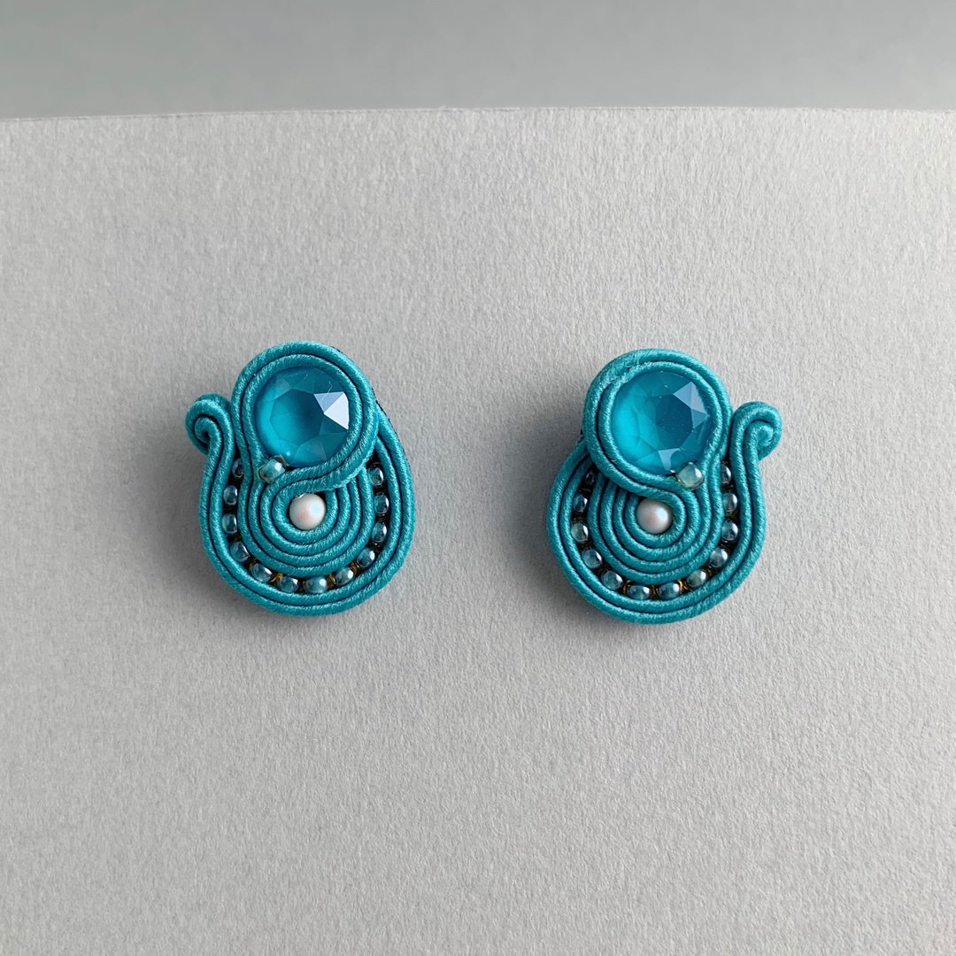 Made-to-order Clip-On available Metal allergy compatible pastel cute earrings Deep sea - 耳环/耳夹 - 其他材质 蓝色