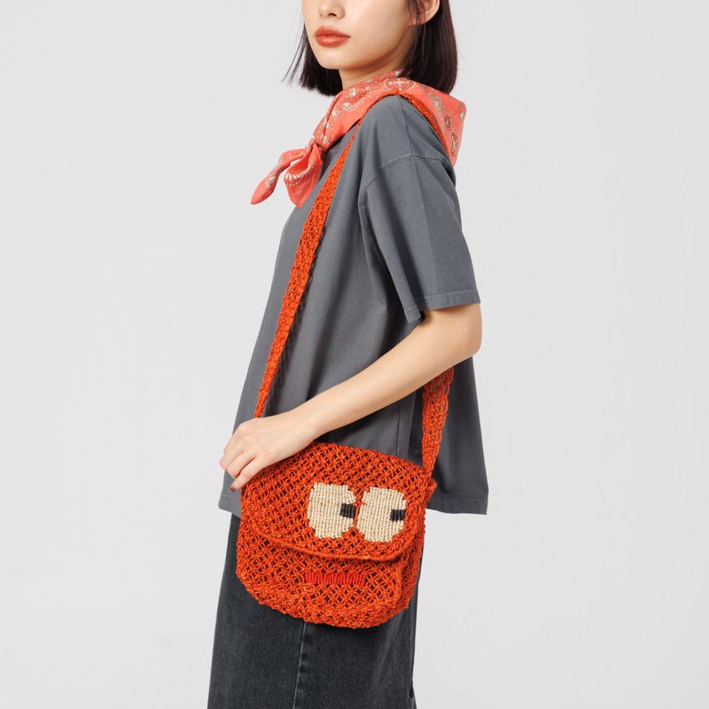 【The Jacksons】Big Eyes 编织包-Lola-蜜桃橘 - 侧背包/斜挎包 - 棉．麻 粉红色
