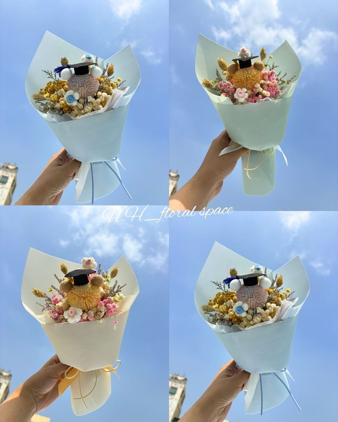 愈心花艺 | |毕业花礼 | 晴日祝福毕业熊小花束 - 放大版 (部分现货) - 干燥花/捧花 - 植物．花 
