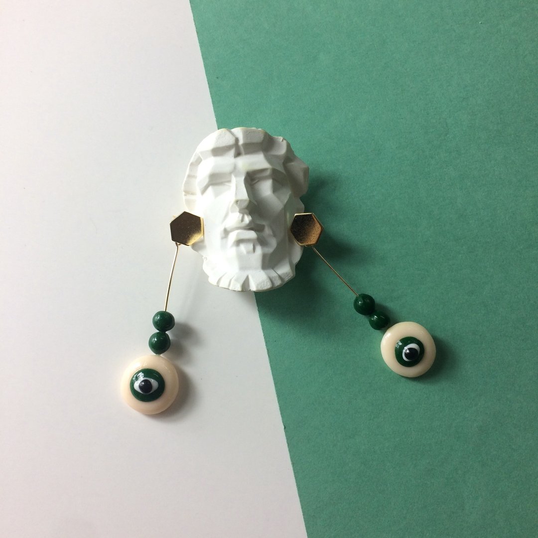 eye黏土耳環-手工製作/聖誕/聖誕禮物/交換禮物 - 耳环/耳夹 - 粘土 绿色
