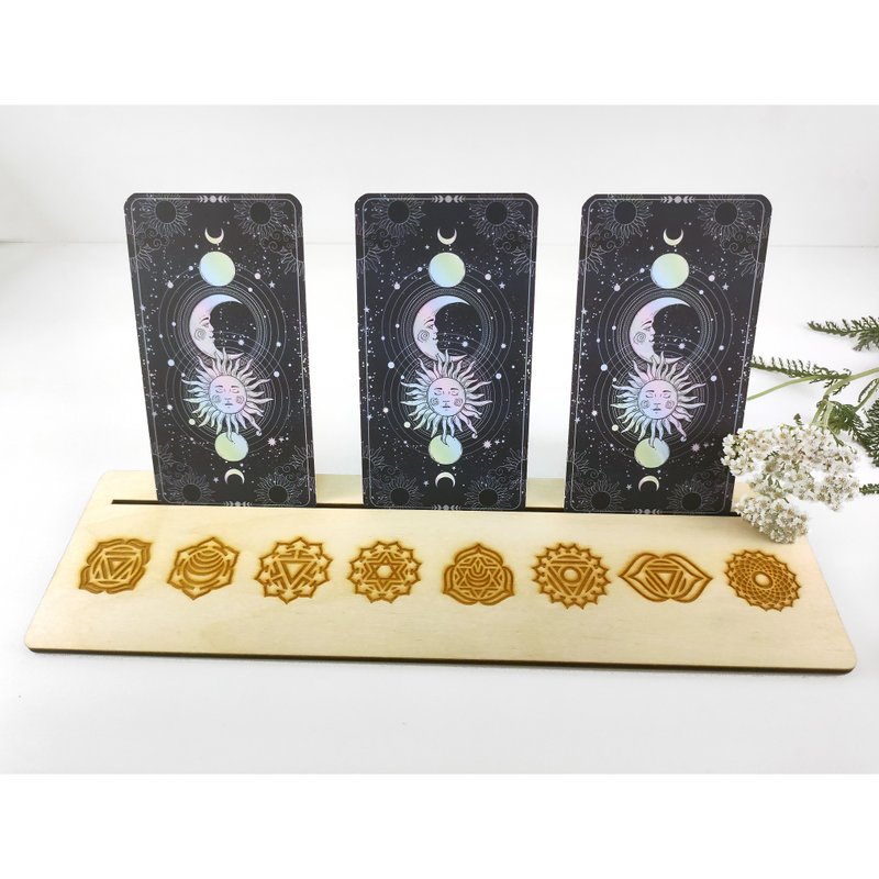 Chakra elements tarot card holder, Oracle card display, Yoga altar supply, Media - 摆饰 - 木头 