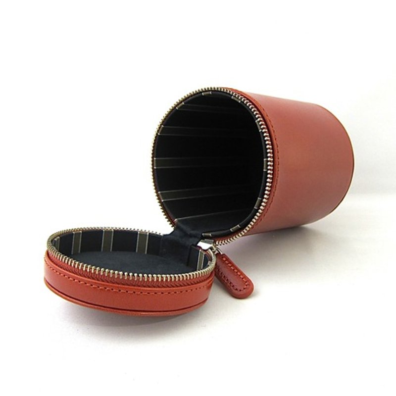 Durable tie case, hard case, travel, business trip, makeup brush, cosmetic, stylish, striped, genuine leather, Italian vachetta leather, vegetable tanned leather - 领带/领带夹 - 真皮 橘色